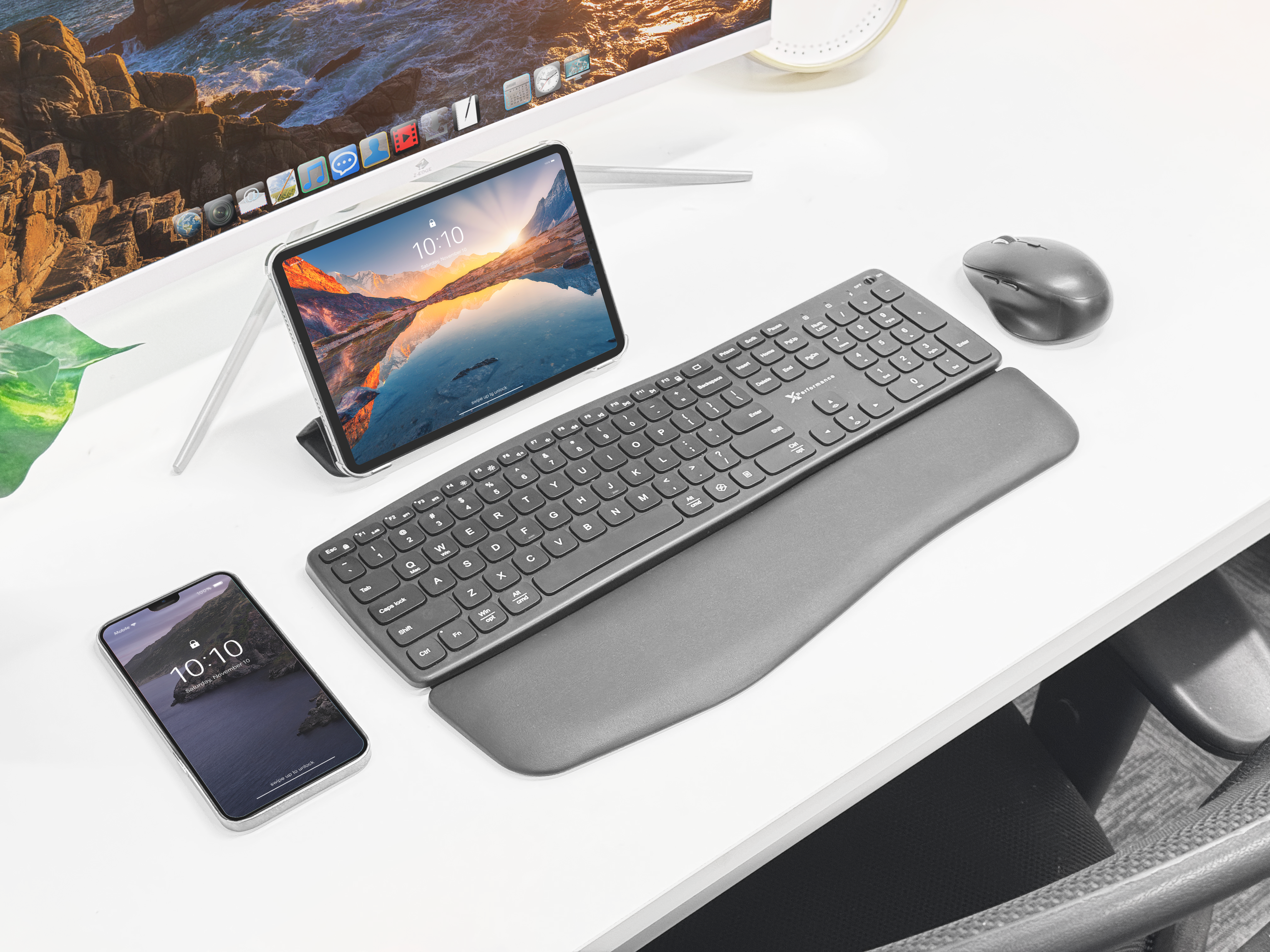Ergonomic Wireless Backlit Keyboard and Mouse Combo - Palm Rest, USB-C, 3-Device Switching