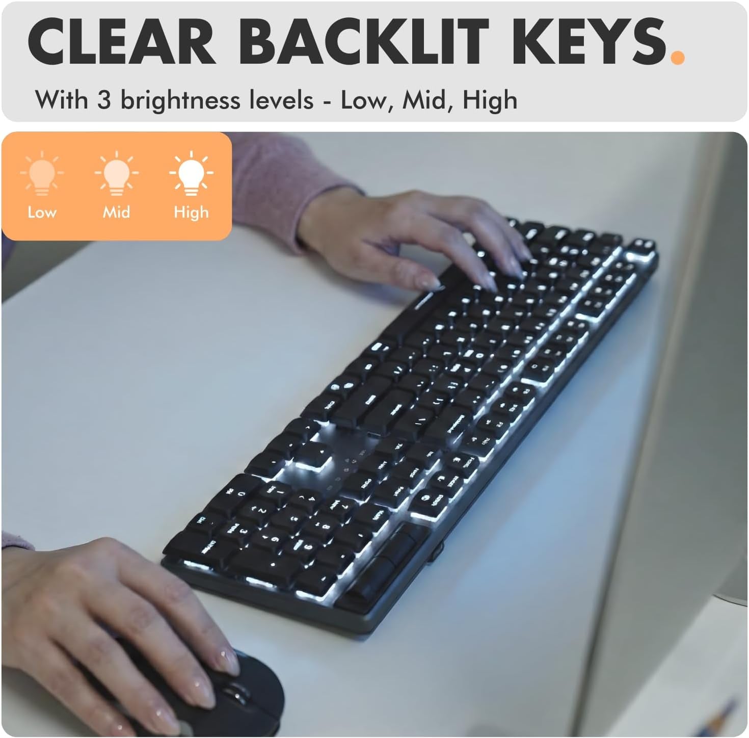 Clear White Backlit Keys - 3 Brightness Levels