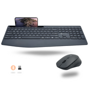 Wireless Keyboard and Mouse Combo with Phone Dock - Bluetooth, 2.4GHz, Ergonomic Wrist Rest