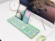 Retro Wired Keyboard and Mouse Combo - Typewriter Round Keys, USB Plug and Play, Matching Mouse