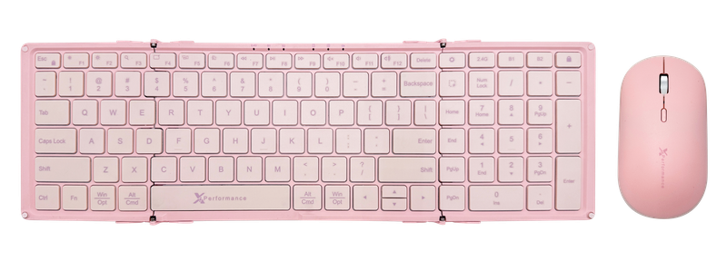 X9 Foldable Wireless Keyboard & Mouse Set | Dual Bluetooth (Pink)