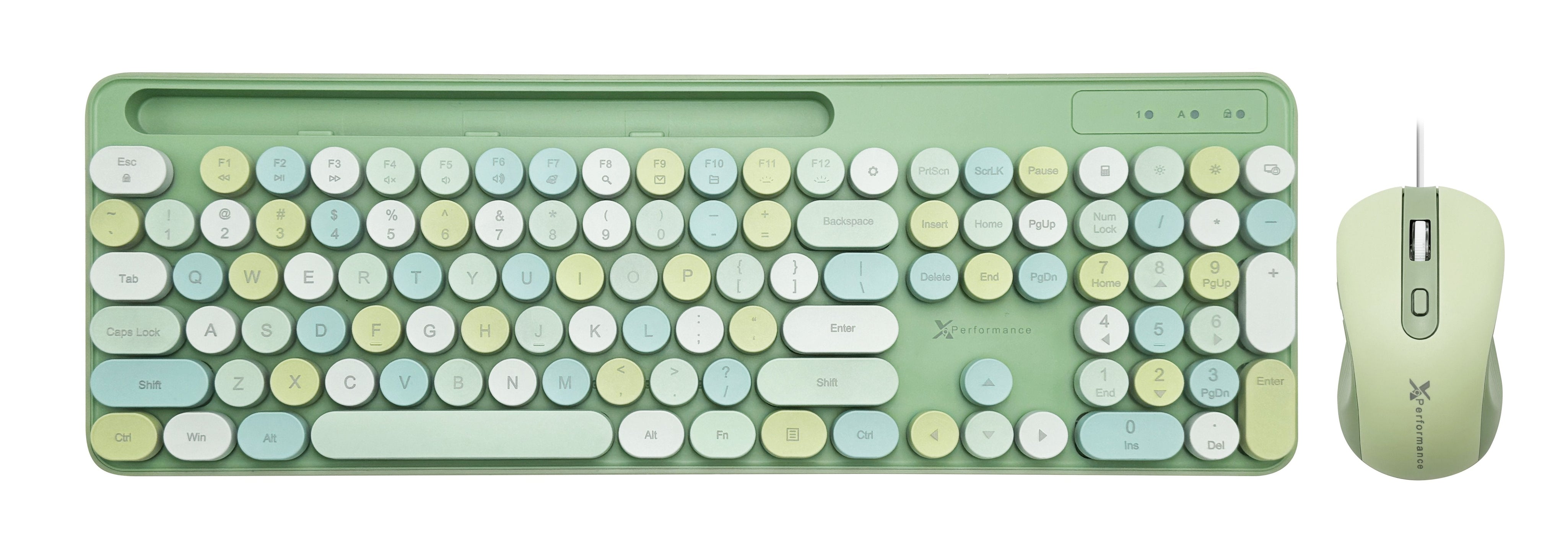 Retro Wired Keyboard and Mouse Combo - Typewriter Round Keys, USB Plug and Play, Matching Mouse