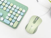 Retro Wired Keyboard and Mouse Combo - Typewriter Round Keys, USB Plug and Play, Matching Mouse