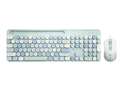 Retro Wired Keyboard and Mouse Combo - Typewriter Round Keys, USB Plug and Play, Matching Mouse