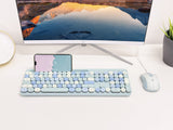 Retro Wired Keyboard and Mouse Combo - Typewriter Round Keys, USB Plug and Play, Matching Mouse