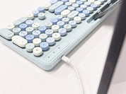 Retro Wired Keyboard and Mouse Combo - Typewriter Round Keys, USB Plug and Play, Matching Mouse