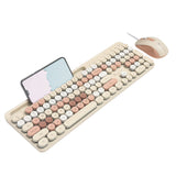 Retro Wired Keyboard and Mouse Combo - Typewriter Round Keys, USB Plug and Play, Matching Mouse