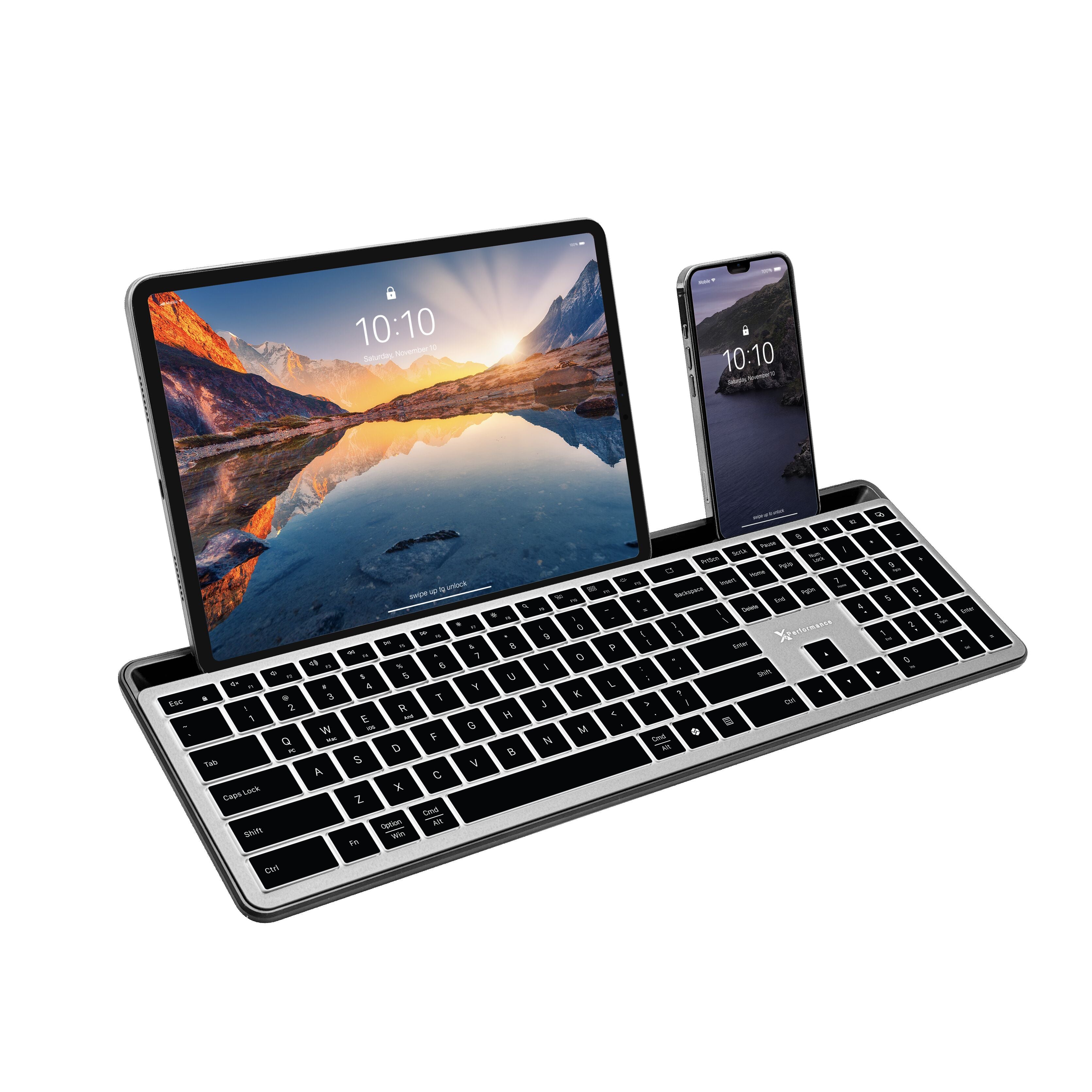 Bluetooth Keyboard with Extra-Long Phone Dock - Grey