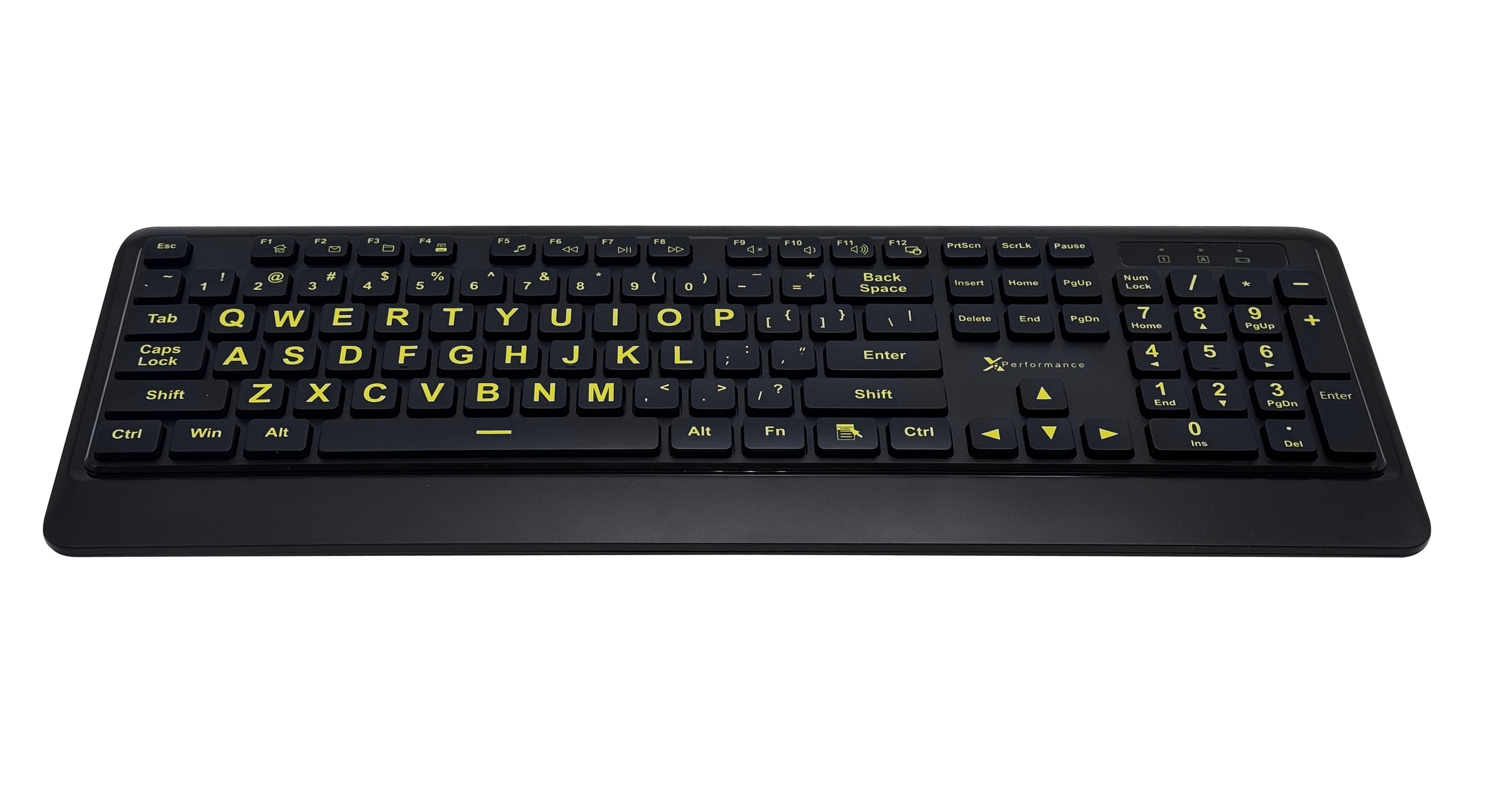 Large Print Wireless Keyboard and Mouse Combo - 4x Bigger Letters, High-Contrast Yellow, 2.4GHz