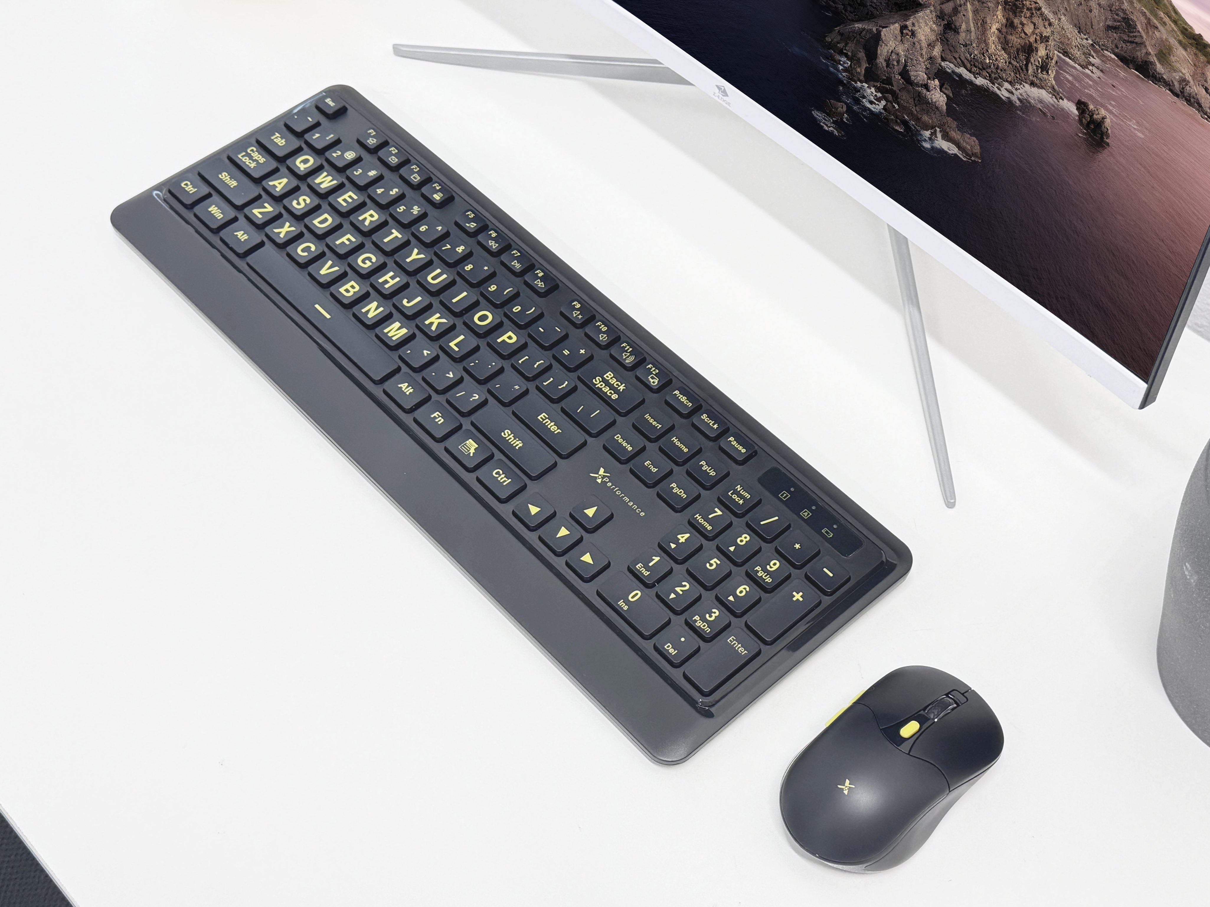 Large Print Wireless Keyboard and Mouse Combo - 4x Bigger Letters, High-Contrast Yellow, 2.4GHz