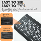 Large Print Backlit Keyboard and Mouse Combo - 7-Color LED, USB Wired, 4 DPI Mouse
