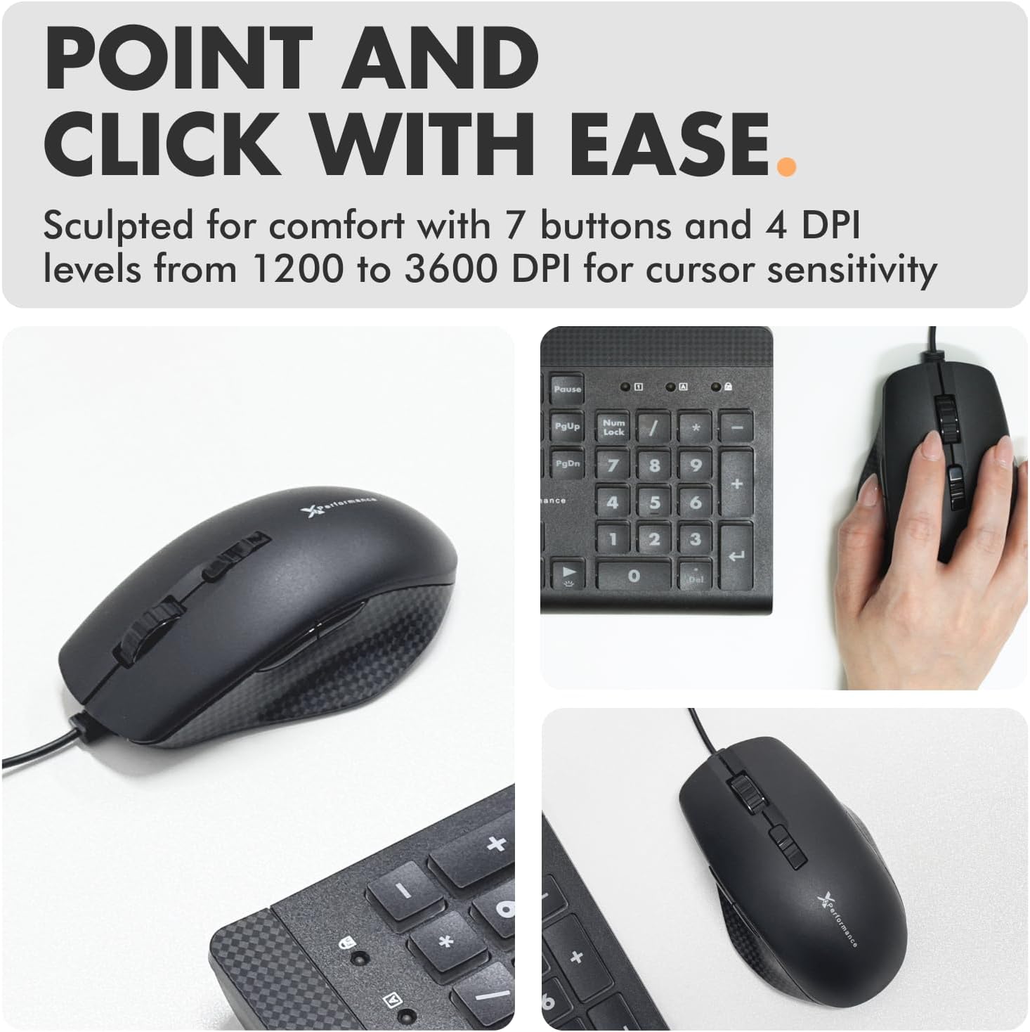 Large Print Backlit Keyboard and Mouse Combo - 7-Color LED, USB Wired, 4 DPI Mouse
