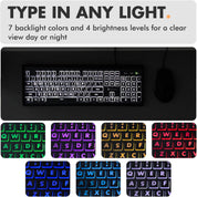 Large Print Backlit Keyboard and Mouse Combo - 7-Color LED, USB Wired, 4 DPI Mouse
