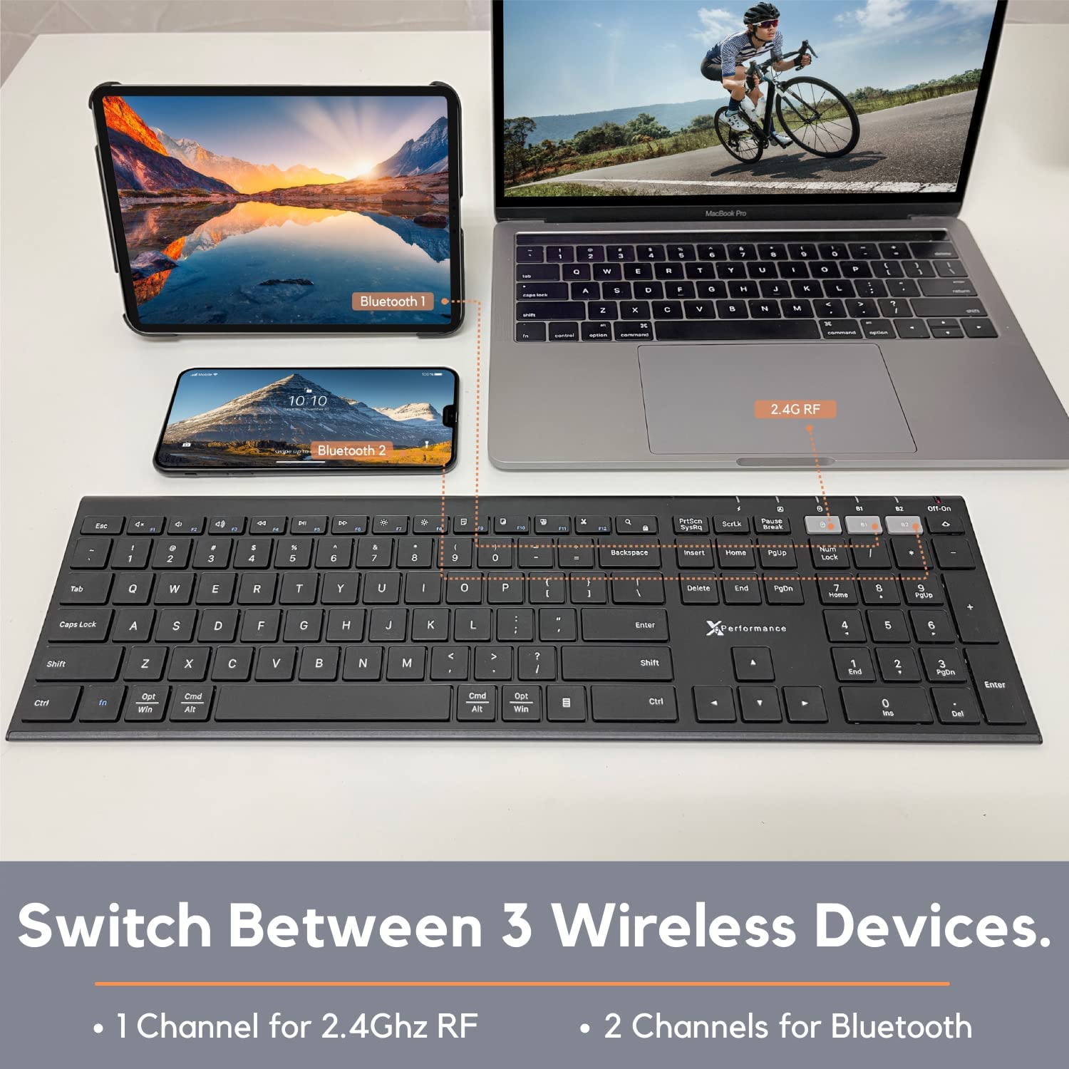 Dual Wireless Keyboard and Mouse Combo - (BT + 2.4G) Multi Device Keyboard - Rechargeable Bluetooth Mouse and Keyboard Combo - Great for Home or Office - Wireless Keyboard Mouse Combo