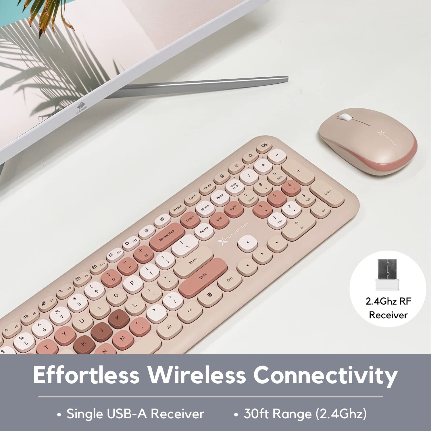 X9 Performance Colorful Keyboard and Mouse Combo - 2.4G Wireless Connectivity - Transform Your Space with a Cute Wireless Keyboard and Mouse Set (110 Keys and 18 Shortcuts) - for PC and Chrome - Brown