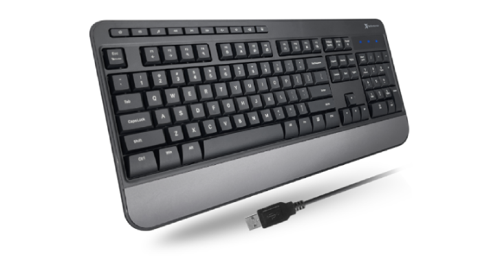 Multimedia USB Keyboard Wired - Take Control of Your Media - Full Size Keyboard with Wrist Rest and 114 Keys (10 Media and 14 Shortcut Keys)